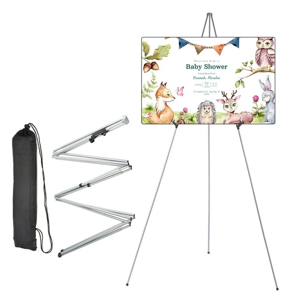 Soporte de caballete plegable ajustable de 66 pulgadas de longitud, caballete portátil para letreros de boda en color plateado