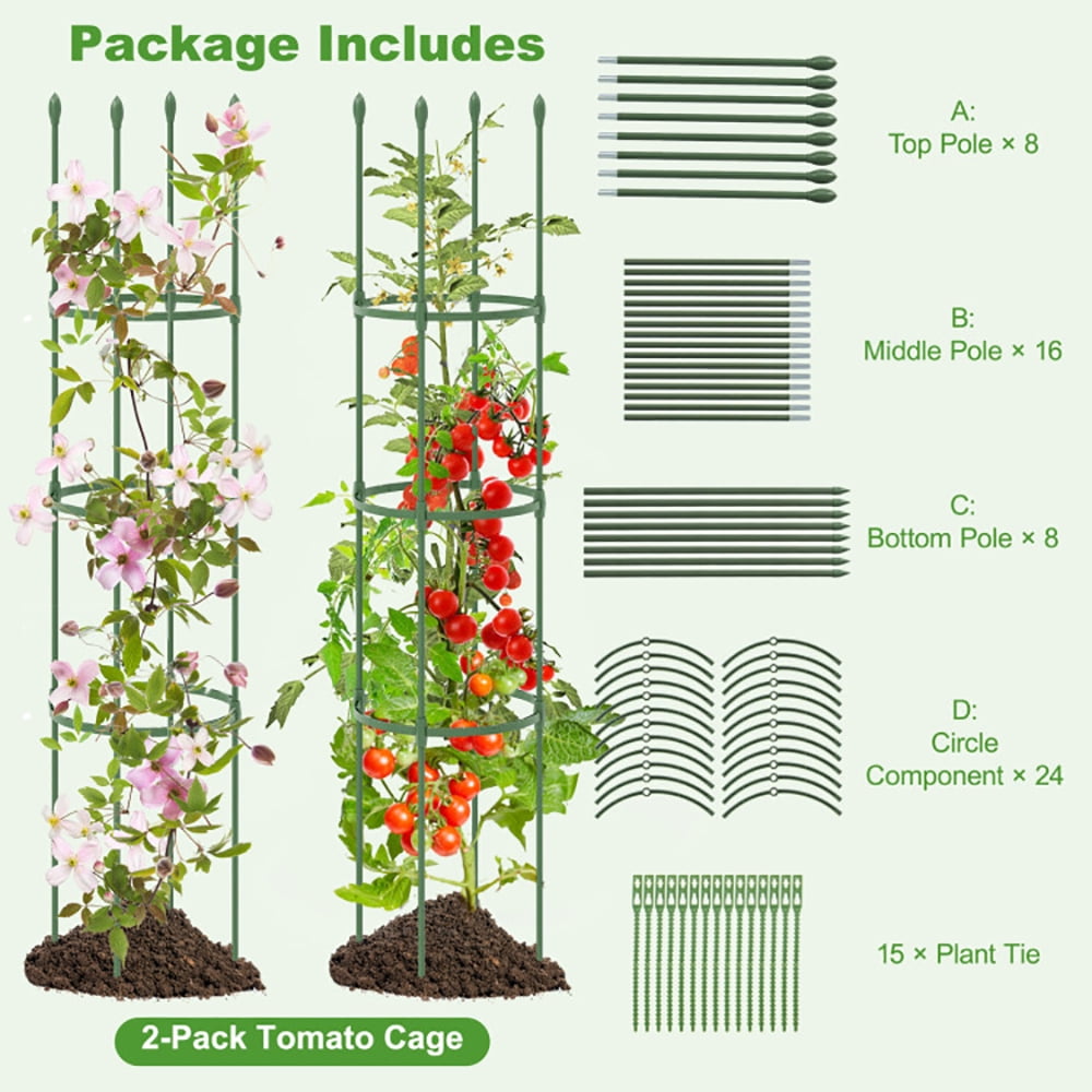 Resenkos 2-Pack Garden Trellis Tomato Cage with Adjustable Height-Green