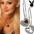 thumbnail image 2 of Playboy Hoop Earrings I Love Bunny Heart Charm Silver Platinum Plated Enamel y2k, 2 of 6