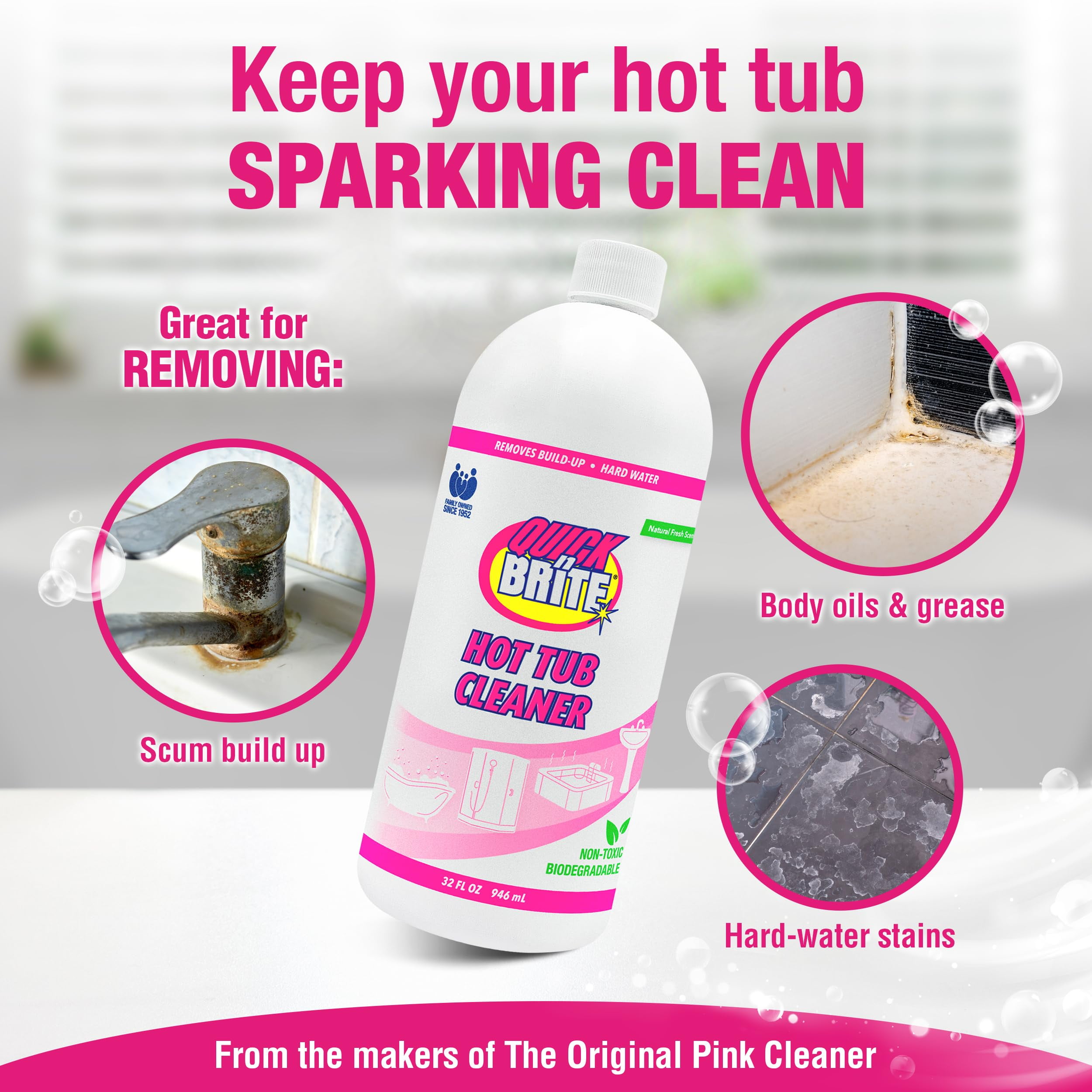 Quick N Brite Heavy Duty Hot Tub Cleaner - Non-abrasive Cleaning Gel, 32 oz. (Packaging May Vary)