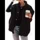 thumbnail image 3 of Chaleco de Felpa para Mujer, Informal, Extragrande, Cálido, con Botones y Bolsillos Negro XXL, 3 of 8