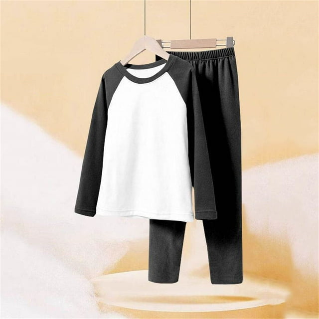 YUNAFFT Ensemble de Pyjama pour Enfants à Blocs de Couleur avec Chandail à Col Rond à Manches Longues et Pantalon à Taille Élastique Tenue d'Intérieur Confortable