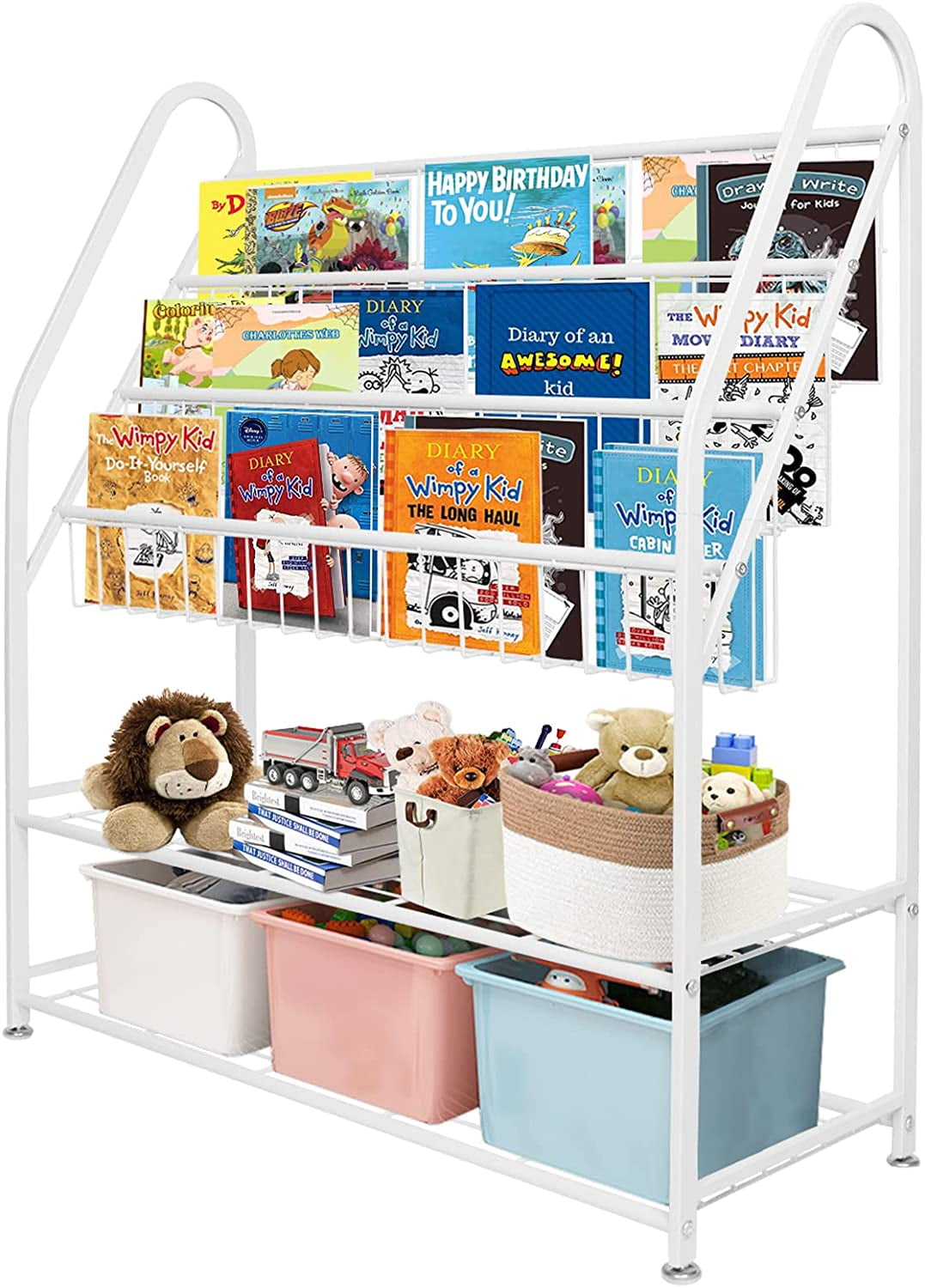 Metal Kids Bookshelf Freestanding Bookcase for Children Room 32 in Toy Organizer Large Modern