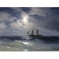 thumbnail image 2 of Sailing ship in the moonlight on a calm sea, 1874, Scenic Stretched Canvas Wall Art by Ivan Konstantinovich Aivazovsky Sold by ArtCom, 2 of 5