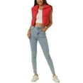 thumbnail image 2 of Unique Bargains Women's Padded Vest High Stand Collar Zip Crop Fashion Jacket Puffer Vests L Red, 2 of 7