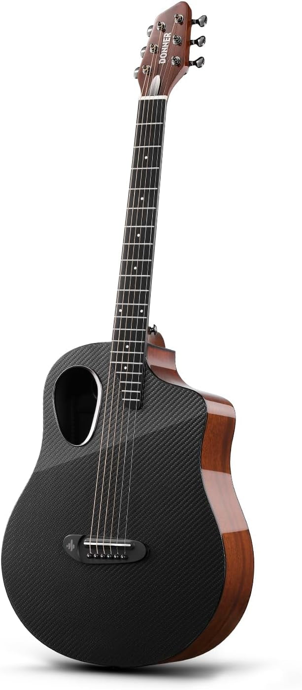 Donner Acoustic Guitar Kits for Beginners & Intermediate Learners - 38" Travel Guitar with Carbon Fiber Top, Wooden Back & Sides, Case, Strap, Steel-Strings, RISING-G1 (Gloss, Brown)