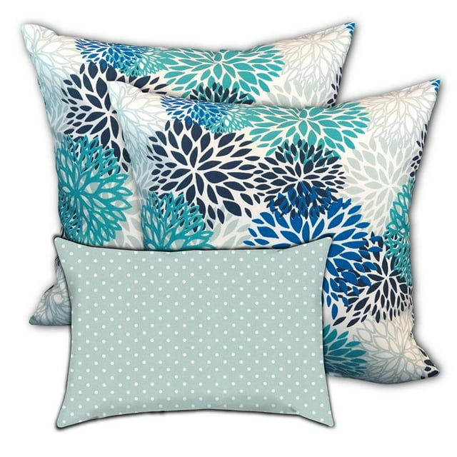 Housses de Coussin à Fermeture Éclair Intérieure/extérieure - Tissu Bleu (Lot de 3)