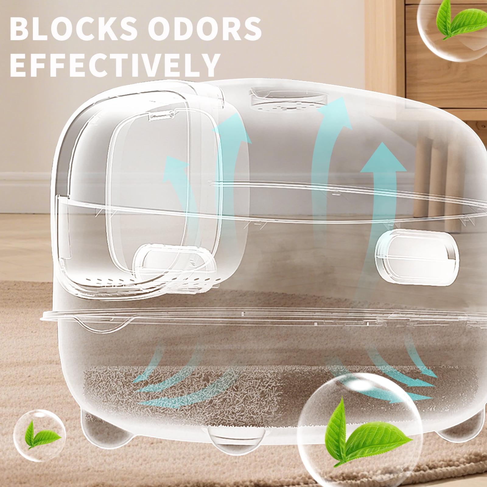 Open Transparent Cat Litter Box, Large Indoor Easy Entry Kitty Litter Pan with Litter Scoop, Ventilated Sleek Modern Decorative Pet Toilet Durable Safe for Household Cats