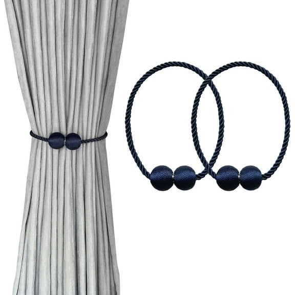 2 Pack Magnetic Curtain Tiebacks, Decorative Curtain Holdbacks for Window Décor (Navy Blue)