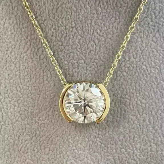 VVS1 Moissanite Solitaire Womens Necklace 14K Yellow Gold Plated