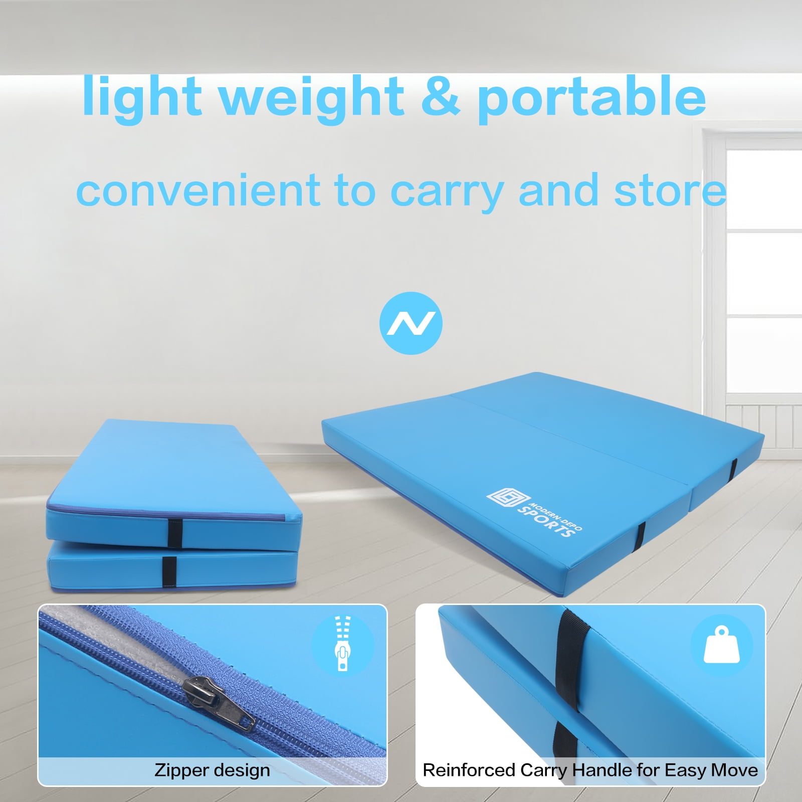 Gymnastics Mat for Kids 4'x4'x4" Foldable Tumbling Mats with Carrying Handles 2-Panels Fold Thick Exercise Mat for Home Aerobics Stretching Yoga, Blue