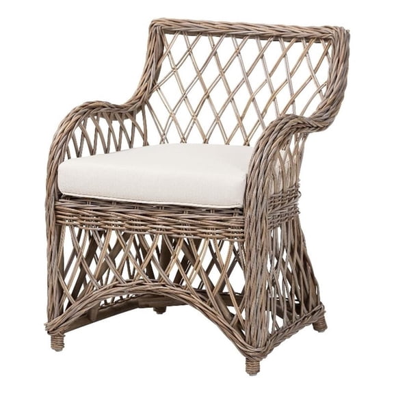 bali & pari Debra Natural Rattan Armchair Handwoven Open-Weave Wicker Armchair