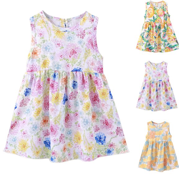HVOBTTY Summer Toddler Girls Dresses Sleeveless Print Round Neck Lightweight Garment for Daily Casual and Outdoor Events