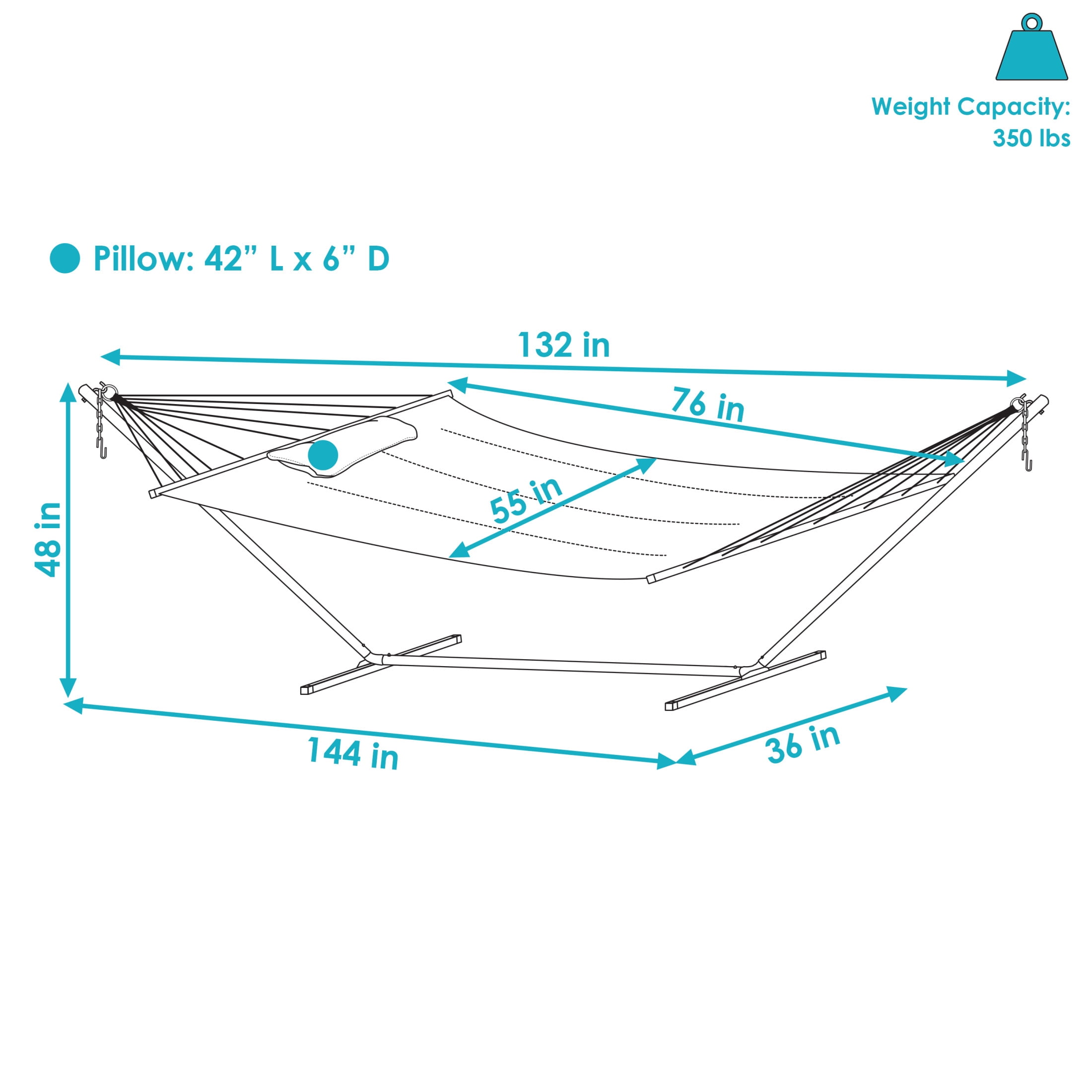 Sunnydaze 2-Person Quilted Polyester Spreader Bar Hammock with Stand, 350 lb Capacity - Tidal Wave