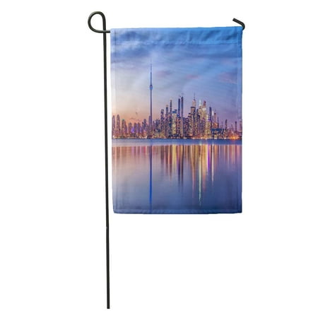 Patio Toronto SIDONKU Colorful Night Toronto Skyline Purple Light Ontario Canada Landscape Tower Garden Flag Decorative Flag House Banner 28x40 inch ()