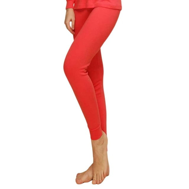 Sonducket Ropa interior térmica para hombre, pantalones de algodón, Color sólido, cómodos, Otoño Invierno, mallas de longitud completa, Ropa interior Mujer Rojo SG