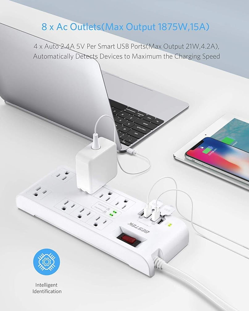 Buy 2000 Joules Surge Protector with USB, BESTEK Power Strip with 15A