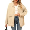 thumbnail image 2 of Women'S Jean Jacket Oversized Boyfriend Button Up Long Sleeve Split Denim Jackets Khaki S, 2 of 9