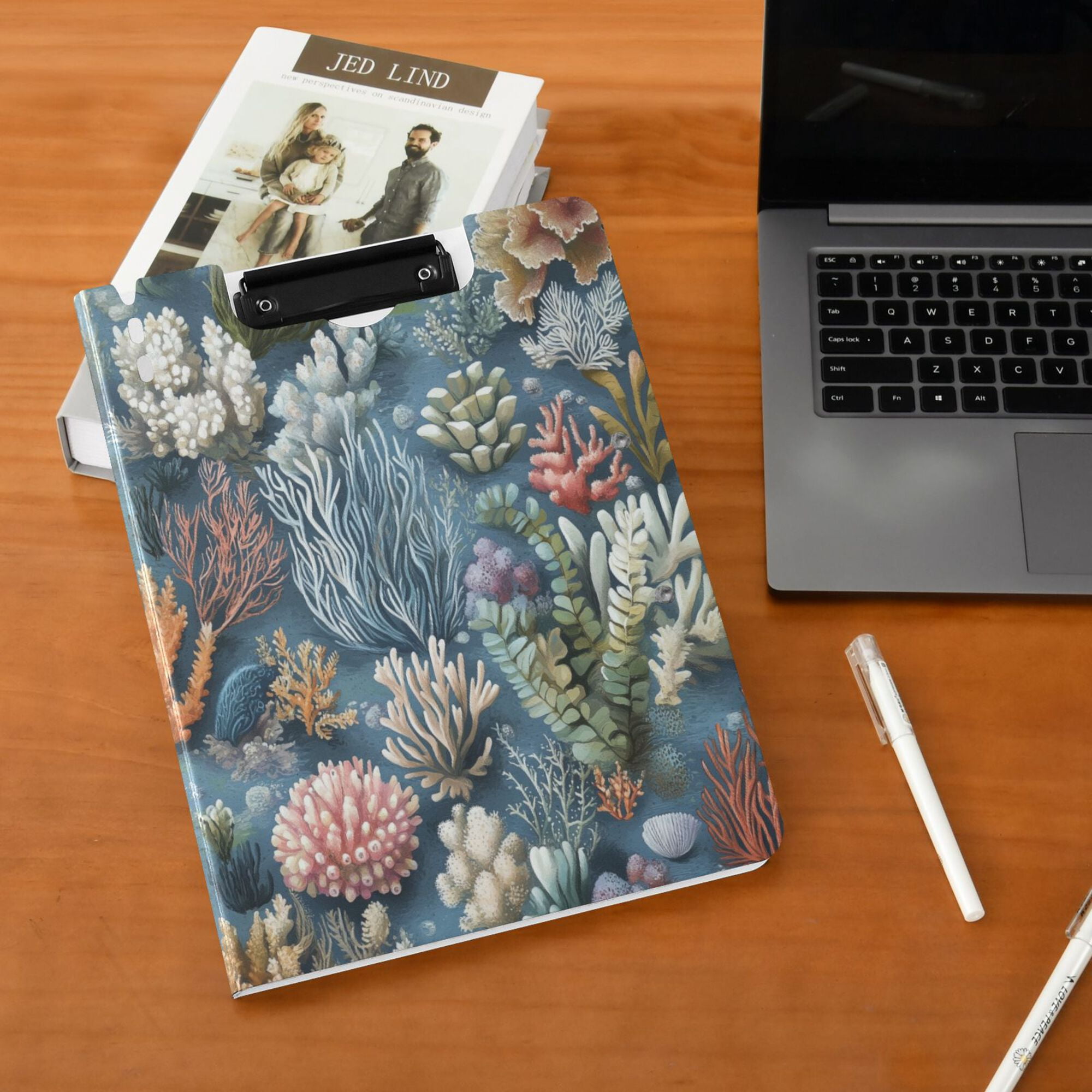FORMRS A4 Clipboard Folder with Pen Holder Horizontal Foldable School Office Binder, Sea Plants Pattern