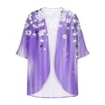 thumbnail image 4 of JURANMO 3/4 Sleeve Cardigan for Women Summer Chiffon Lightweight Cardigans Fashion Print Front Open Kimono Tops Casual Comfy Going Out Shirts Purple S Weekly Prime, 4 of 6
