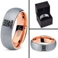thumbnail image 4 of Tungsten Chess Piece Checkers Game Band Ring 7mm Men Women Comfort Fit 18k Rose Gold Dome Brushed Gray Polished, 4 of 4