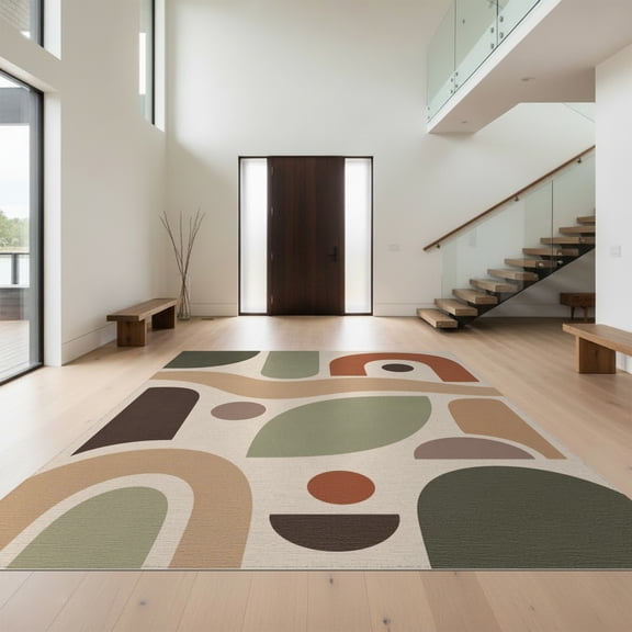 Design&I 8'x10' Washable Area Rug Earthy Tones Geometric Abstract Shapes with Modern Aesthetic for Living Room, Family Extra Large Skid-Resistant Low Profile
