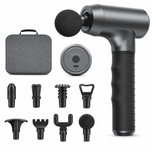 Fenbeli Cordless Percussion Massage Gun with Brushless Motor, 8 Interchangeable Heads, Rechargeable Deep Tissue Muscle Massager with Carry Case for Back, Neck, Shoulders, Arms and Legs, Black