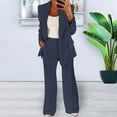 thumbnail image 5 of Guiexla 2 Pcs/Set Women Plus Size Coat Pants Set Lapel Single Button Mid Length Cardigan Long Sleeve Jacket Wide Leg High Waist Straight Trousers Lady Formal Commute Outfit, 5 of 7