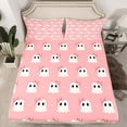 thumbnail image 2 of Manfei Cute Cartoon Ghost Queen Sheet Sets, Kawaii Pink Ribbon Flat Sheet, Sugar Princess Style Queen Fitted Sheet, Super Cozy Room Decor, 4pcs, 2 of 7
