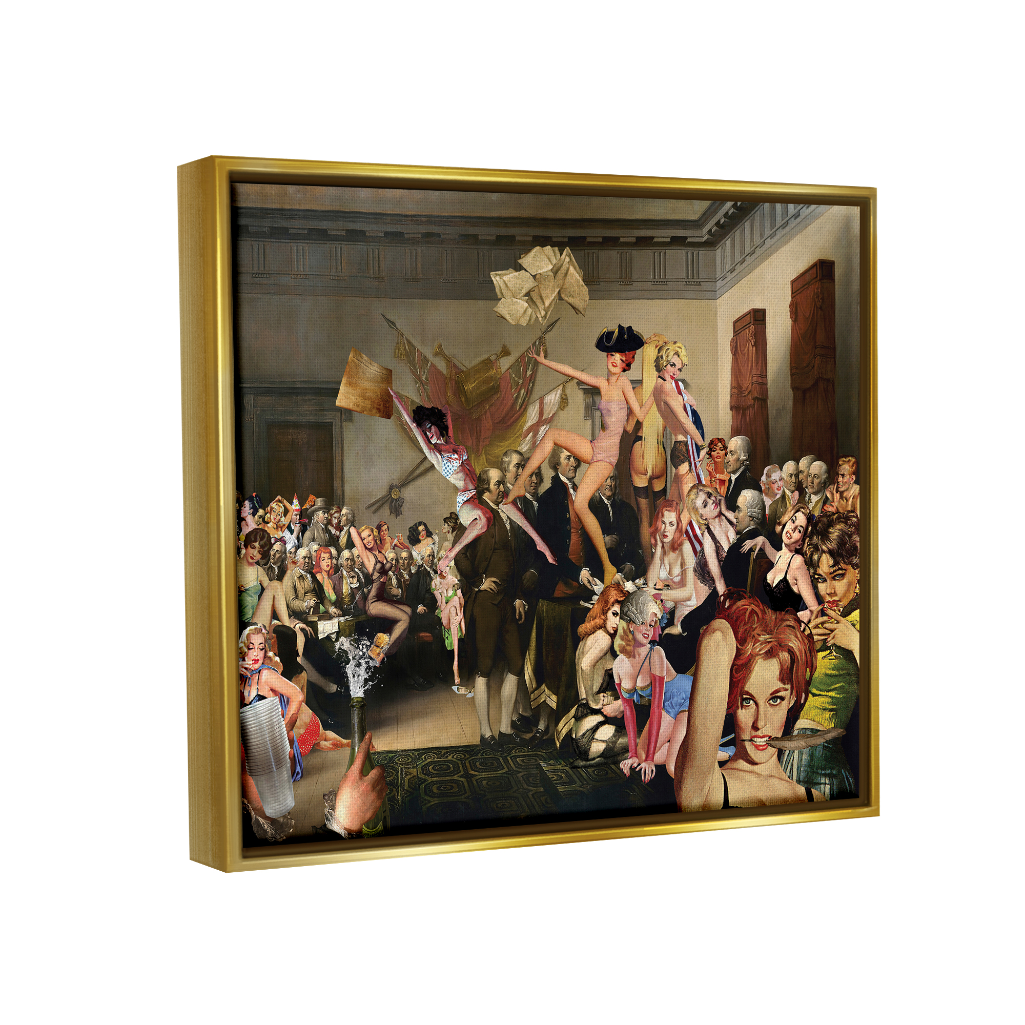 Stupell Industries Classic Painting Collage Novelty Painting Gold Floater Framed Canvas Art Print Wall Art, 31 x 25