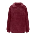 thumbnail image 2 of Women'S Plush Half Zip Stand Collar Sweatshirt Comfortable Pullover Long Sleeve Top Autumn and Winter Deep Red XL, 2 of 6