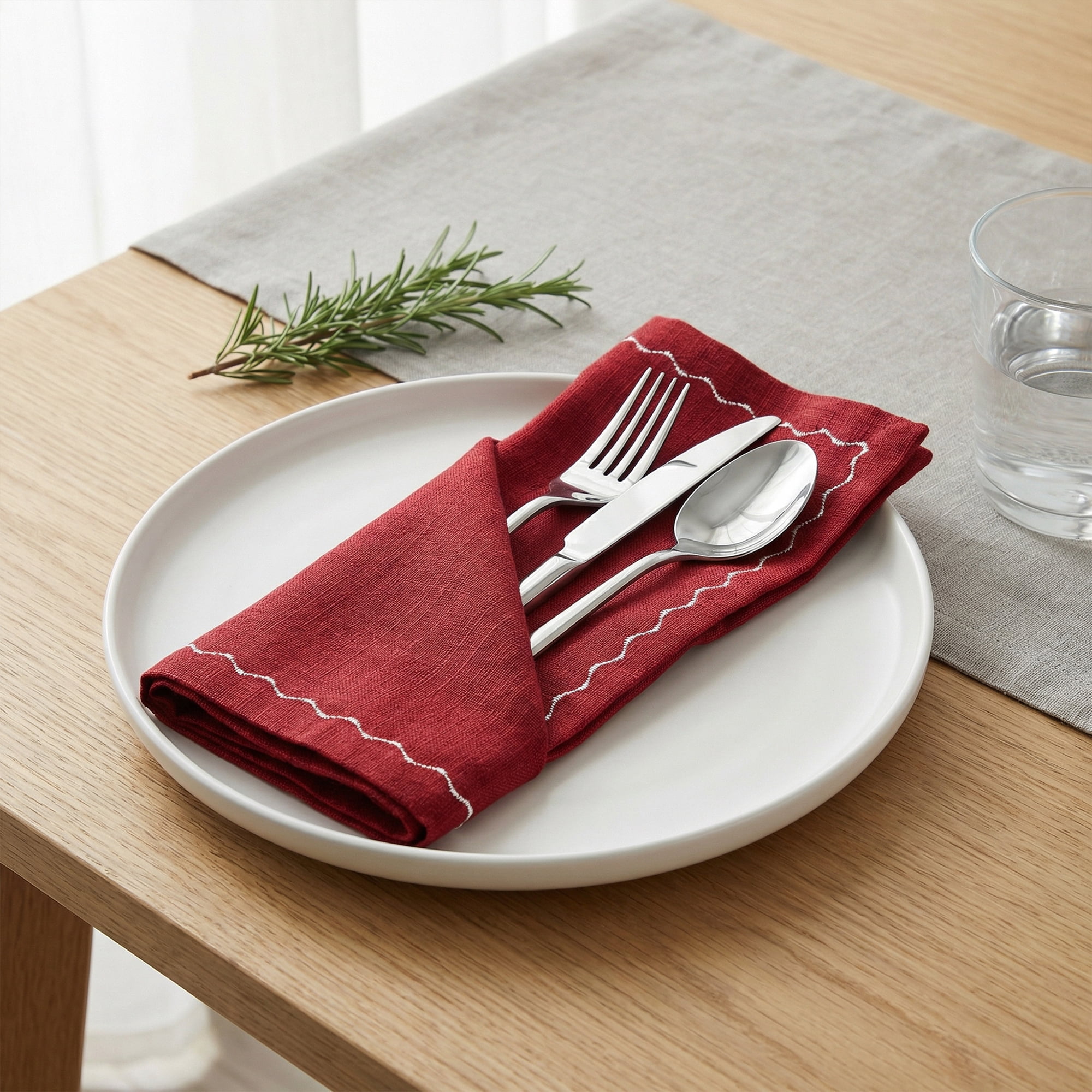 Unique Bargains 6Pcs Linen Washable Reusable Cloth Napkins Wine Red 20x20inch