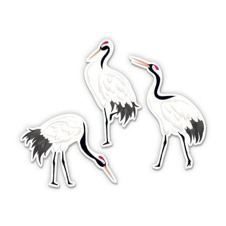 Cranes Set of 3 - 4 each Vinyl Stickers - For Car Laptop I-Pad - Waterproof Decals