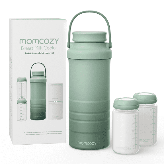 Momcozy 22oz Portable Breast Milk Cooler, Larger Capacity Travel Breastmilk Chiller with 2pcs Baby Bottles, Life Saver with 360° Total Cooling for 24 Hours