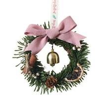 Mini Christmas Cabinet Wreath for Kitchen with Velvet Ribbon Bows and Bell, Small Hanging Artificial Wreath for Window Home Chair Front Door Wall Indoor Outdoor Fireplace Porch Decoration, 1 Pcs