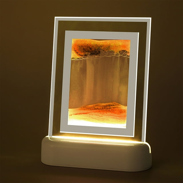 Moving Sand Art Painting Night Light, Sandscape Moving Sand Picture With LED Squares Glass Flowing Sand Display Relaxing Desktop Art For Home Office Decor50ML