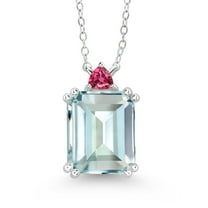 Gem Stone King 5.57 Ct Sky Blue Simulated Aquamarine Pink Tourmaline 925 Sterling Silver Necklace