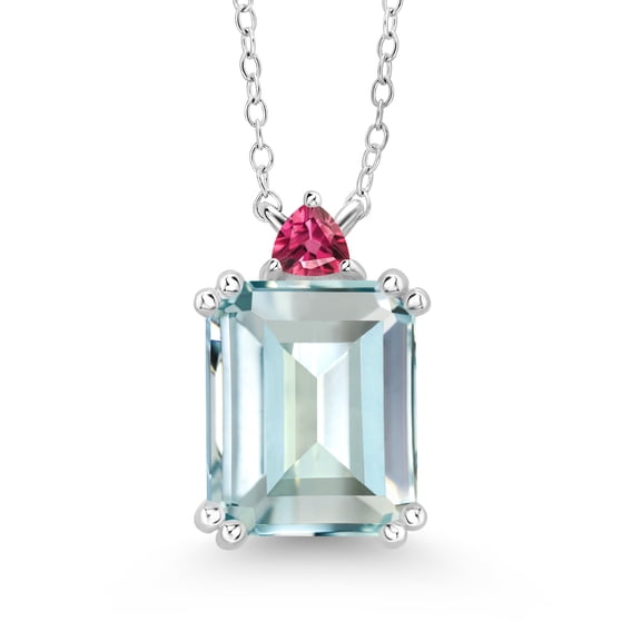 Gem Stone King 5.57 Ct Sky Blue Simulated Aquamarine Pink Tourmaline 925 Sterling Silver Necklace