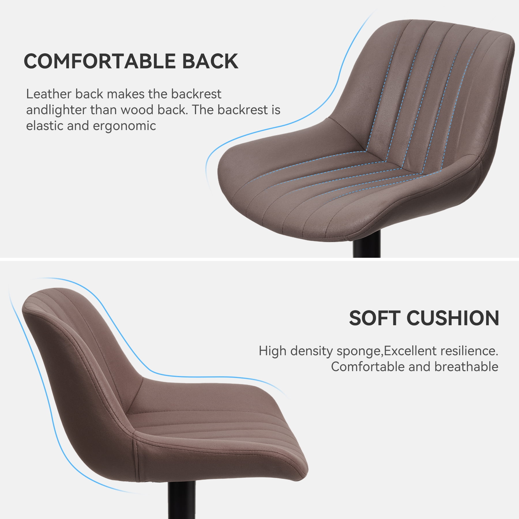 Hawsaiy Adjustable Bar Stools Set of 2, Swivel Counter Height Bar Chairs with Back, Modern Technical Fabric Barstools for Kitchen Island & Home, Brown