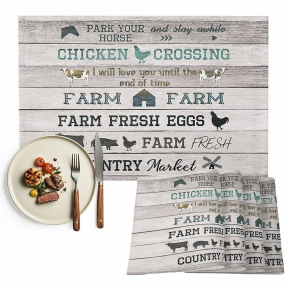 Funny Farmhouse Life Quotes Placemats Set of 2, Rustic Grey Texture Table Mats Washable Heat-Resistant Non-Slip Place Mats for Kitchen Dinner Table Indoor Outdoor Decor,13x19 Inch