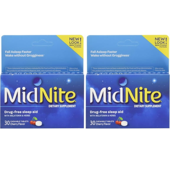 2 Pack Midnite Sleep Aid 30 Chewable Tablets Ea = 60 Tablets
