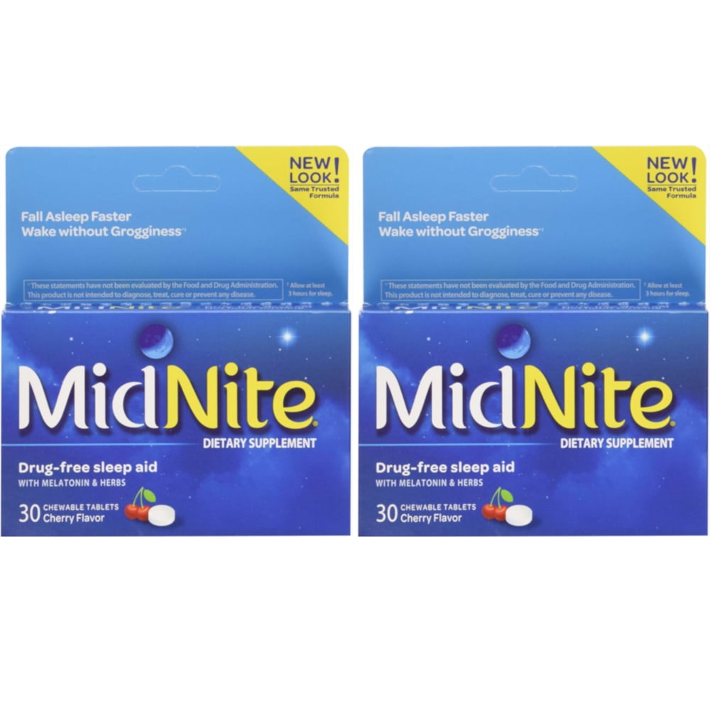2 Pack Midnite Sleep Aid 30 Chewable Tablets Ea = 60 Tablets