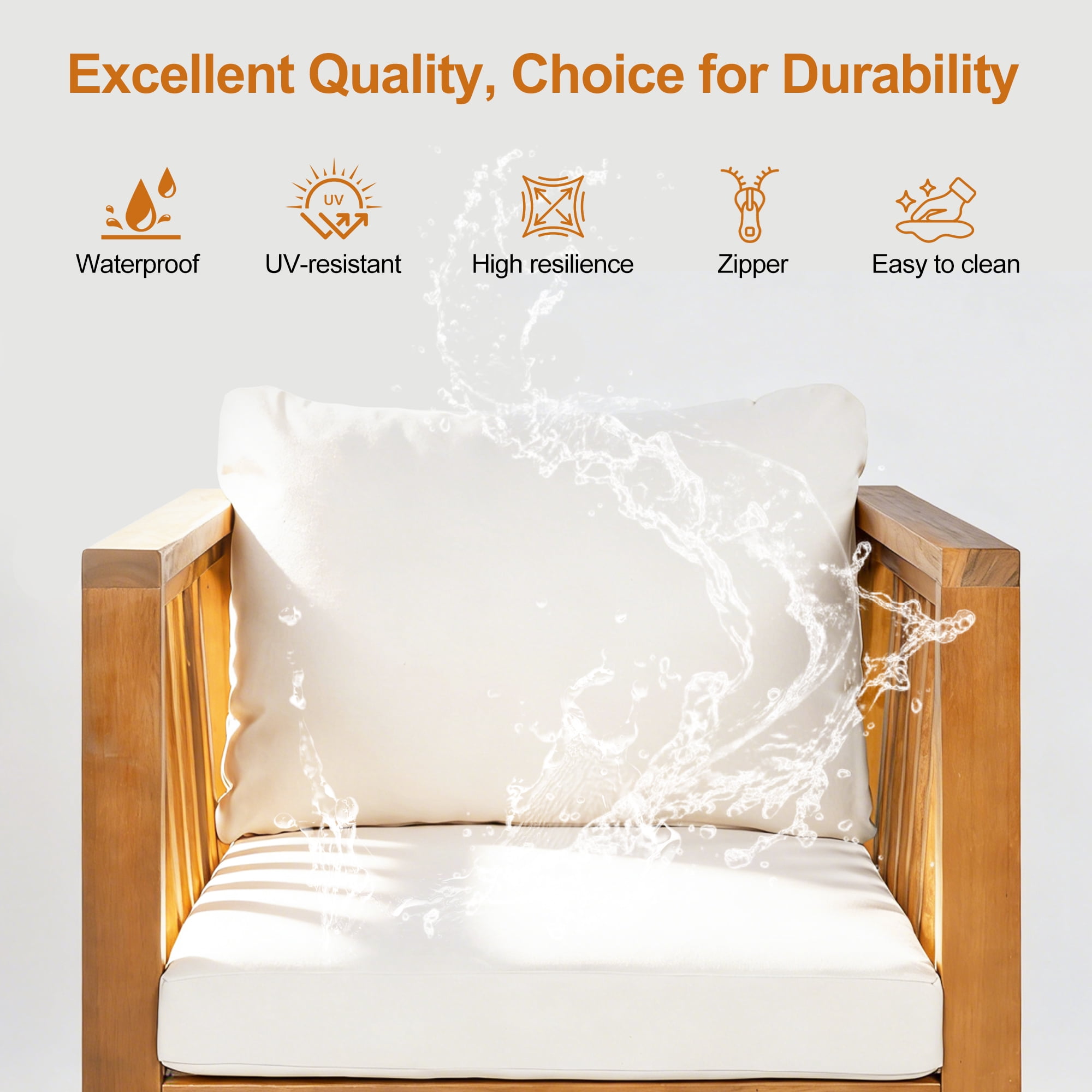 Mintazer Patio Club Chairs with Modern Square Arms, Outdoor Armchairs with Cushions & Adjustable Leveling Feet for Patio, Garden, Balcony & Backyard, Natural & Beige