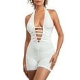 thumbnail image 1 of SUNSIOM Women's Lace Bodysuit Shorts Sleeveless Halter Back Cross Party Club Short Rompers Jumpsuit, 1 of 8