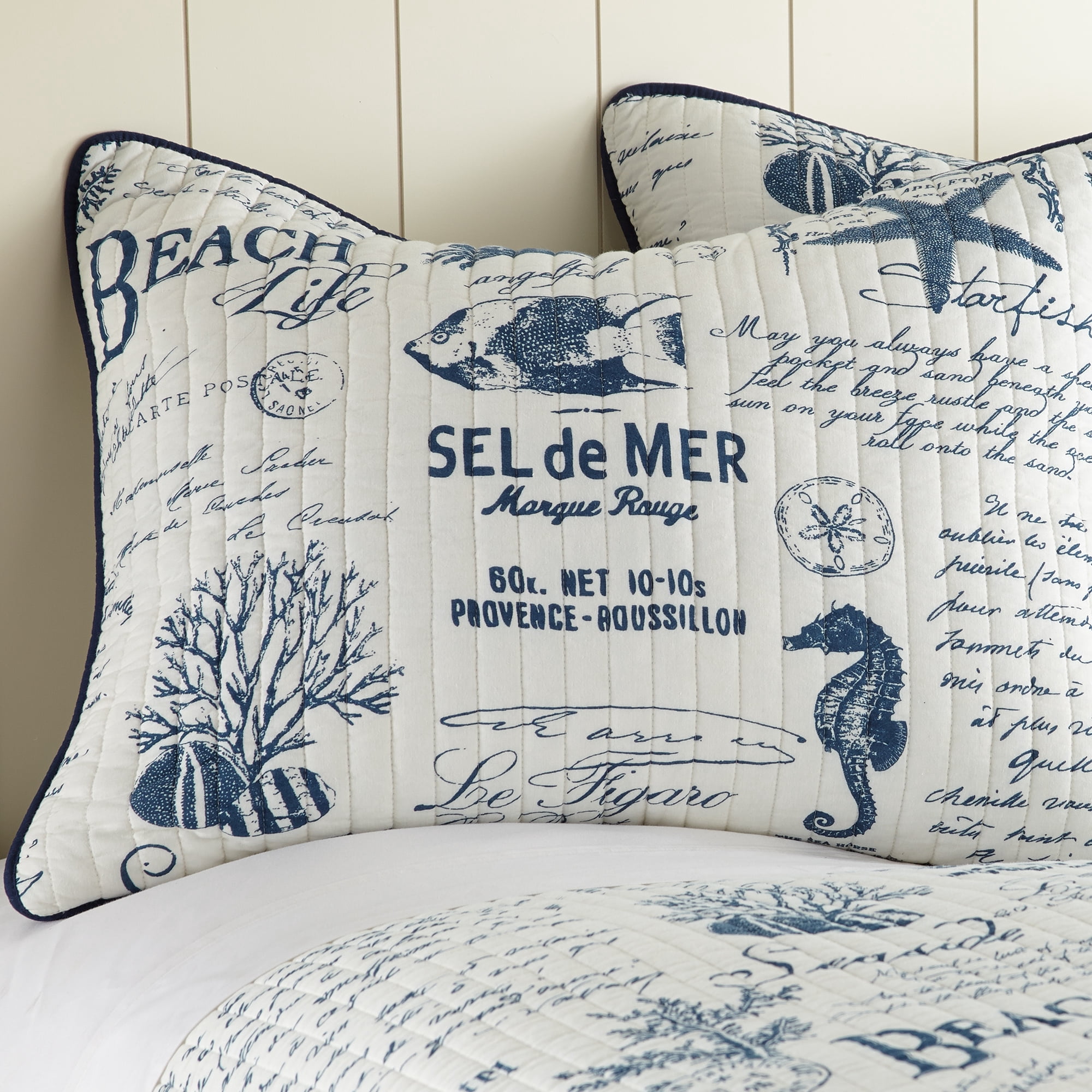 Levtex Home - Beach Life Quilt Set - Full/Queen Quilt + Two Standard Pillow Shams - Nautical - Navy and White - Quilt Size (88x92in.) and Pillow Sham Size (26x20in.) - Reversible - Cotton Fabric
