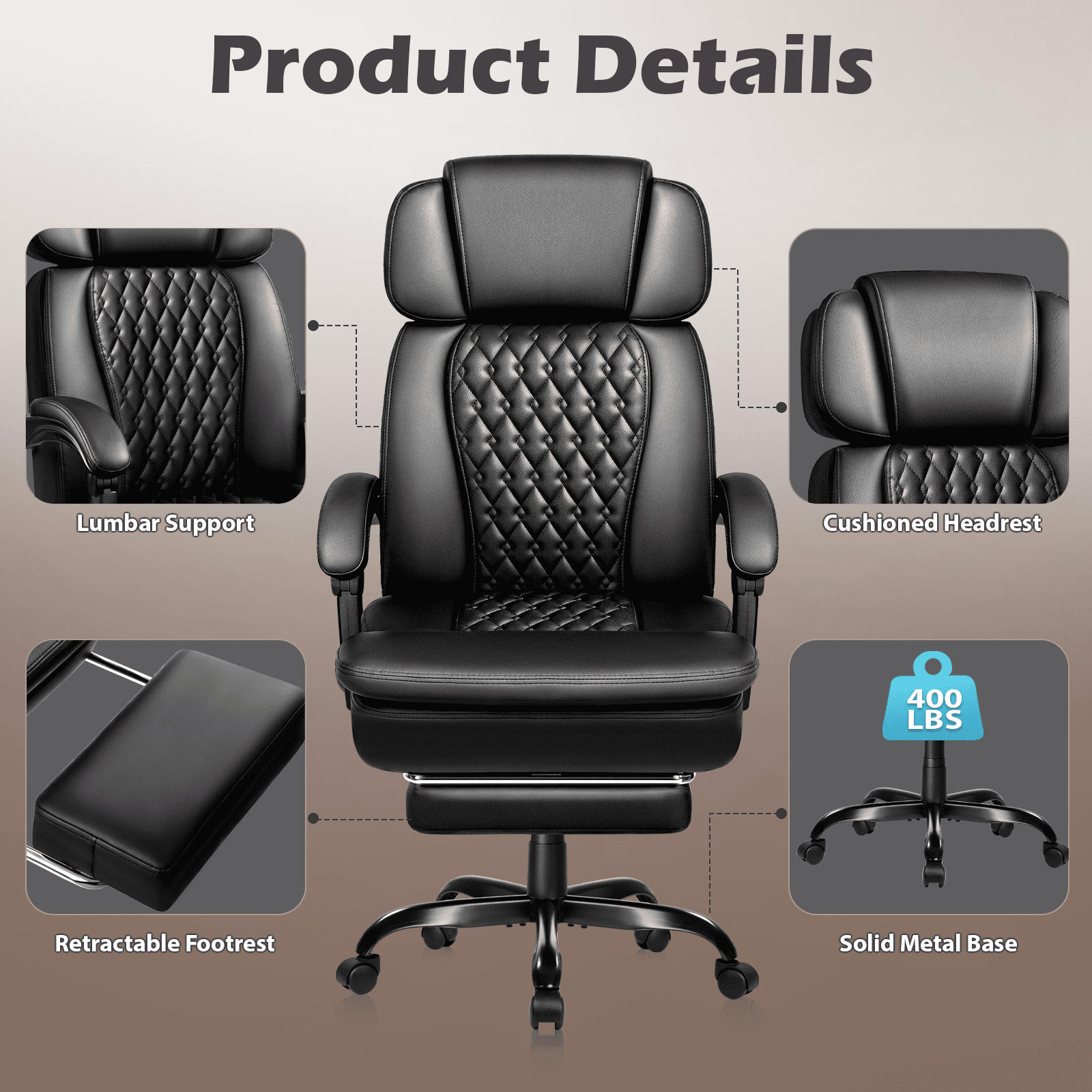 Waleaf Office Chair with Footrest, Ergonomic High Back Computer Desk Chair with Adjustable Headrest and Lumbar Support for Home Office