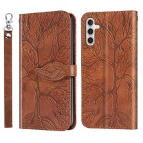 SaniMore for Samsung Galaxy A54 5G Wallet Case with [RFID Blocking] Card Holder, PU Leather Magnetic Embossed Tree Flip Cover with Kickstand & Wrist Strap Full Body Protective Shell, Brown