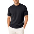 thumbnail image 2 of Ribbed Mock Neck Short Sleeve Knit Top for Men Slim Fit Wrinkle Resistant Fine Knit Jersey for Coffee Shop Park Family Trip Outfits Black L, 2 of 4