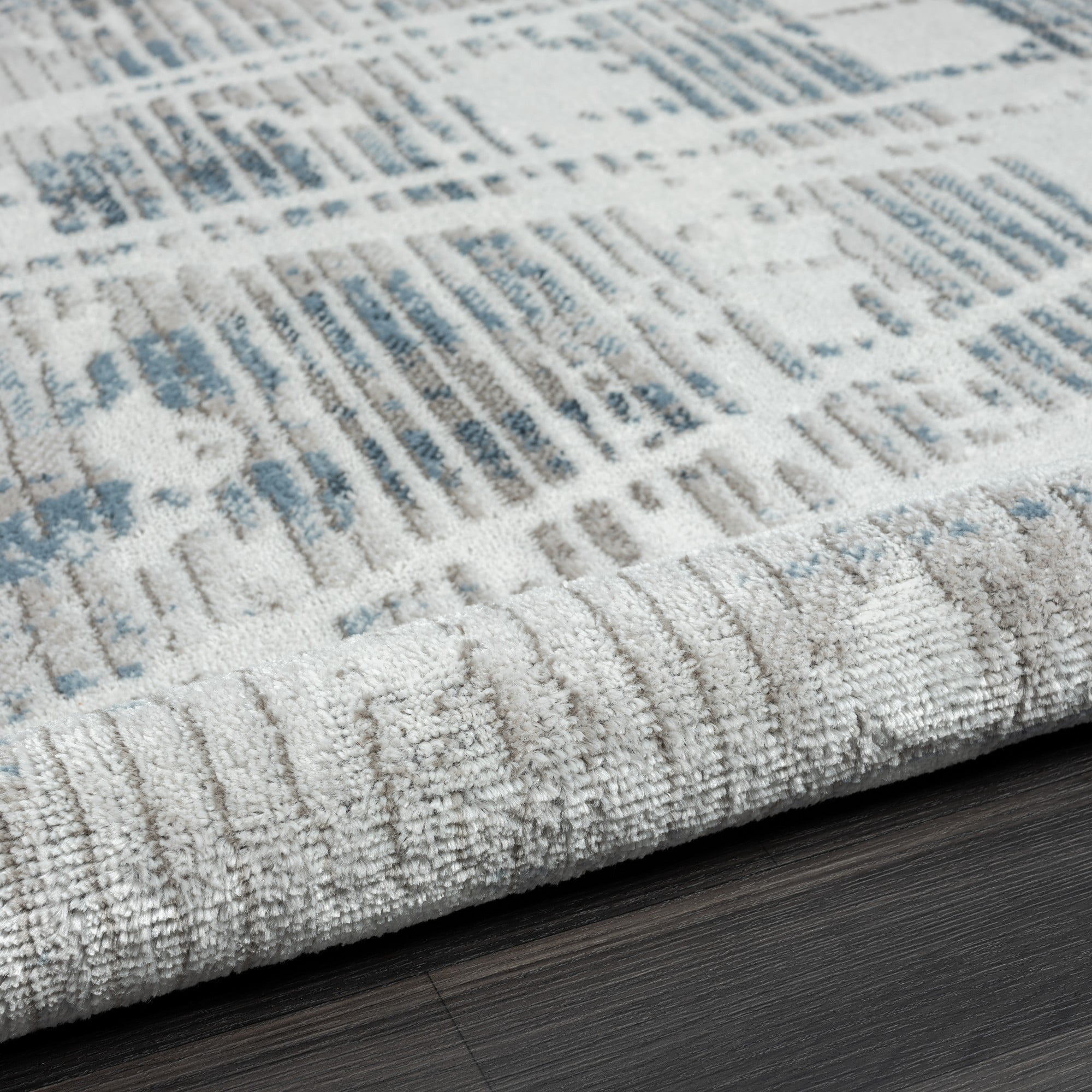 Laddha Home Designs 7.75' x 9.75' Geometric Abstract Area Throw Rug - Blue and Cream