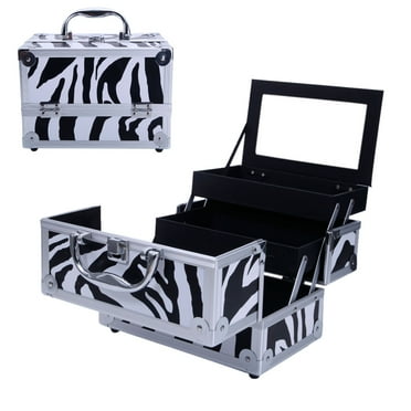 Zimtown 9"x6"x6" Pro Aluminum Makeup Train Jewelry Storage Box Cosmetic Bag Lockable Case Organizer Zebra